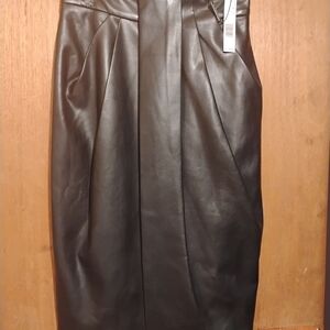 Faux Leather Pencil Skirt in Dark Brown - Women